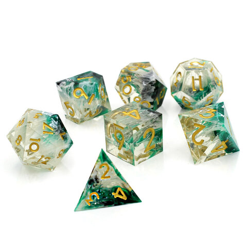 Zestaw kości RPG Sharp Edge Phantom Green z żywicy Zestaw kości RPG Sharp Edge Phantom Green z żywicy