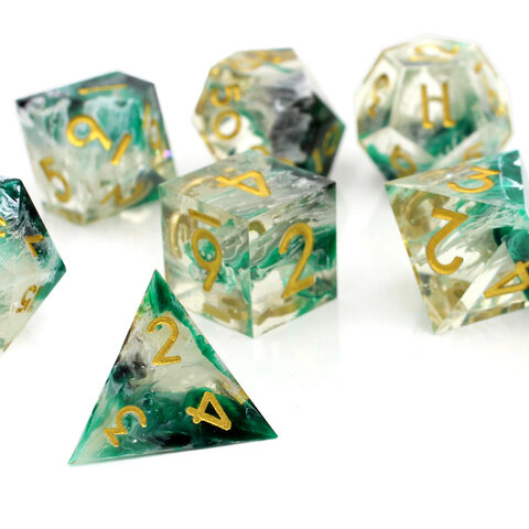 Zestaw kości RPG Sharp Edge Phantom Green z żywicy Zestaw kości RPG Sharp Edge Phantom Green z żywicy