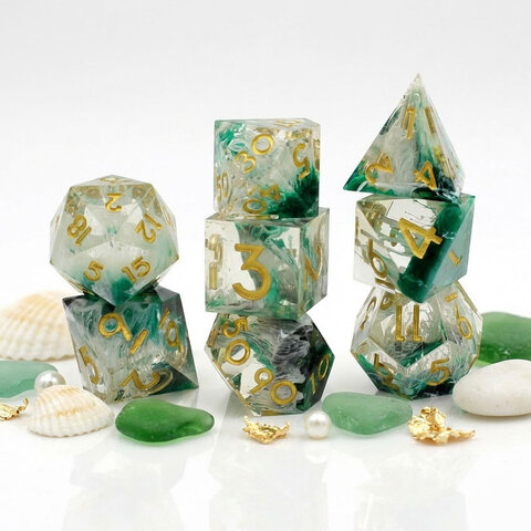 Zestaw kości RPG Sharp Edge Phantom Green z żywicy Zestaw kości RPG Sharp Edge Phantom Green z żywicy