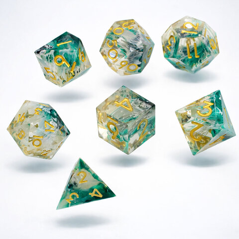 Zestaw kości RPG Sharp Edge Phantom Green z żywicy Zestaw kości RPG Sharp Edge Phantom Green z żywicy