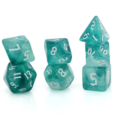 Zestaw kości RPG Oceanic Shimmer turkusowe z brokatem