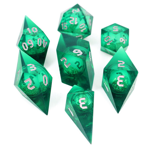 Zestaw zielonych kości RPG Gem of True Sight o nietypowych kryształowych kształtach Liquid Core