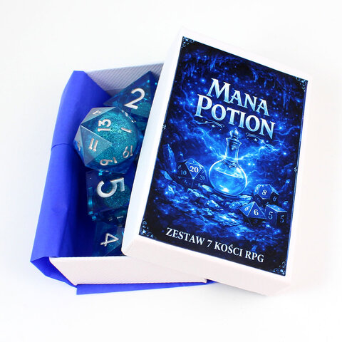 Zestaw niebieskich kości RPG Mana Potion Liquid Core z wirującym pyłkiem