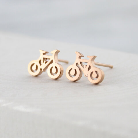 Mini kolczyki wkrętki - rowerki - stal - Rose Gold