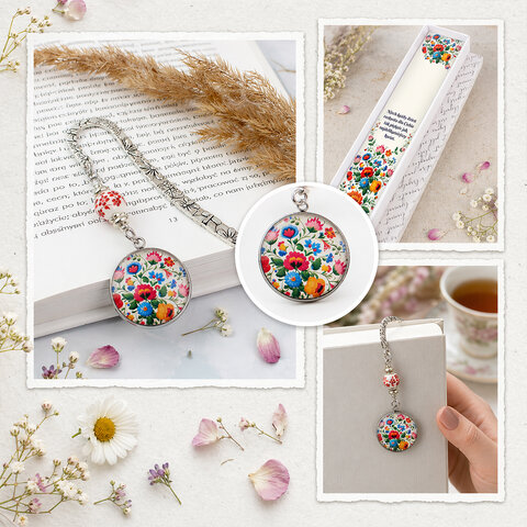 Zakładka do książki Ludowe Kwiaty Folk Prezent Nauczyciela