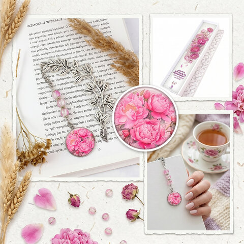 Zakładka do książki Kwiaty Piwonie Prezent Nauczyciela Mamy