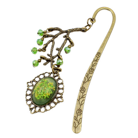 zakładka do książki z kwiatami i gałązkami natura zielona metalowa dla mamy babci na prezent