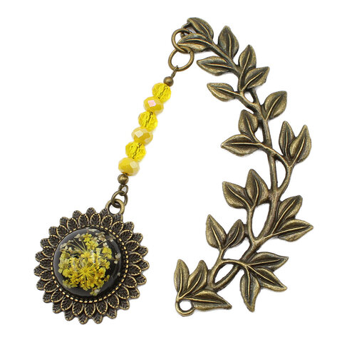 zakładka do książki z kwiatami w żywicy żółta vintage na prezent dla mamy babci