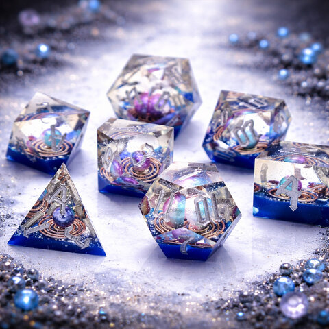 Zestaw kości wielościennych RPG planety galaktyczne ostre DnD