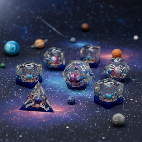 Zestaw kości wielościennych RPG planety galaktyczne ostre DnD