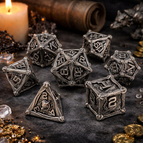 Zestaw ciężkich metalowych kości RPG Iron Dragon's Hoard w kolorze ciemnej stali