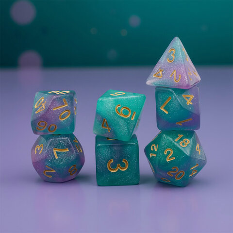 Zestaw kości wielościennych RPG pastelowe pyłek zaokrąglone DnD