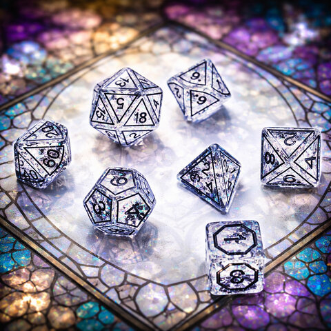 Kości RPG witrażowe – zestaw kości wielościennych do DnD