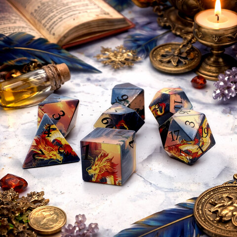 Zestaw kości RPG smok orientalny fantasy semi sharp DnD
