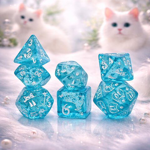 Zestaw kości wielościennych RPG na prezent z kotami DnD