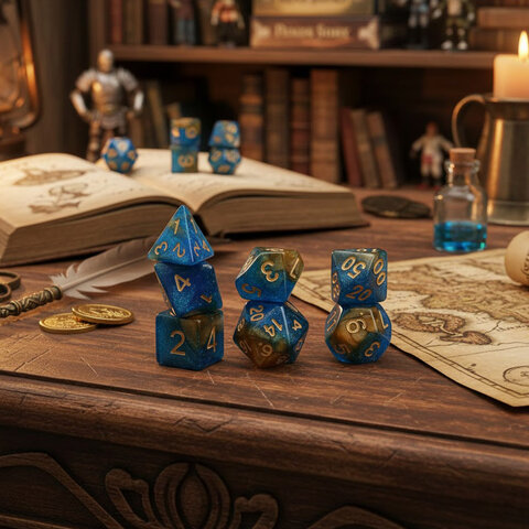 Zestaw kostek RPG klasyczne błękitne mieniące zaokrąglone DnD