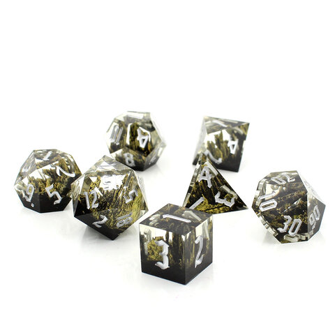 Zestaw kości wielościennych RPG żywica drewno Forest ostre DnD