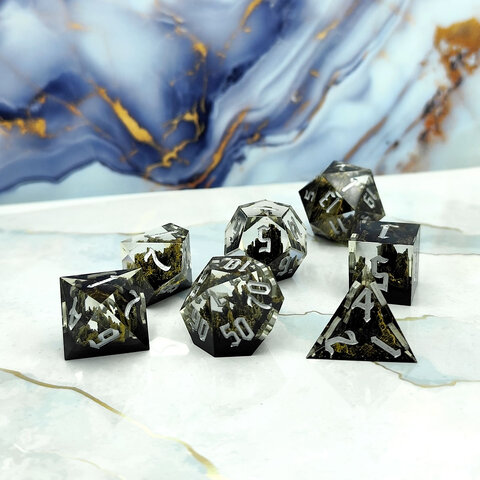 Zestaw kości wielościennych RPG żywica drewno Forest ostre DnD