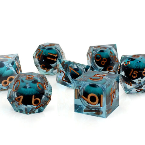 Zestaw kości wielościennych RPG płynny rdzeń oczy horror ostre DnD