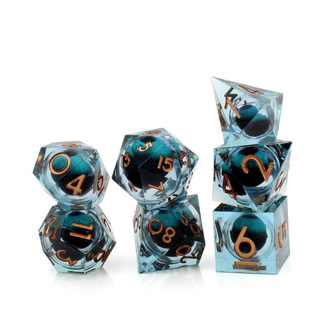 Zestaw kości wielościennych RPG płynny rdzeń oczy horror ostre DnD