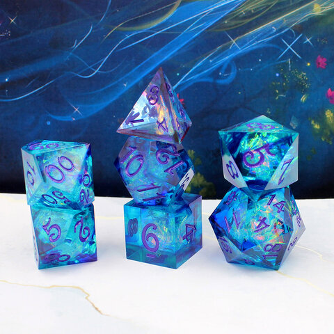 Zestaw kości wielościennych RPG żywica niebieskie ostre DnD