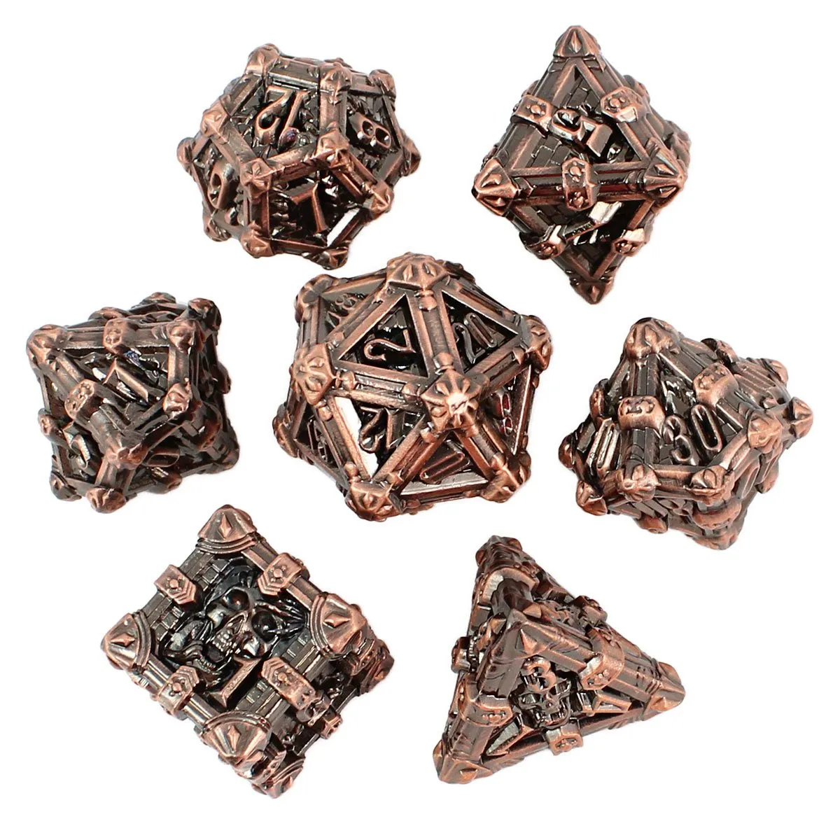 Kości RPG Metalowe Ciężkie Miedź Czaszki Zestaw DnD komplet kostki - obrazek 2