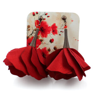 Kolczyki Kwiaty Czerwone Duże Sztyfty Boho Flamenco