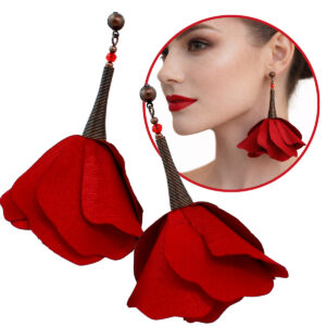 Kolczyki Kwiaty Czerwone Duże Sztyfty Boho Flamenco