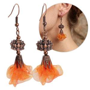Kolczyki Kwiaty Pomarańczowe Miedziane Lotos Boho Witchy