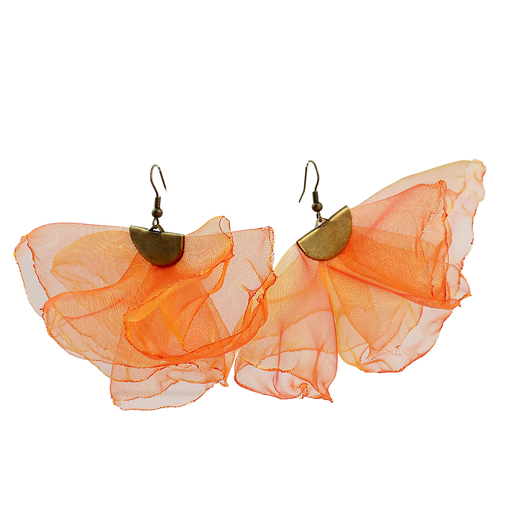 Kolczyki Kwiaty Pomarańczowe Duże Lekkie Boho Fairycore
