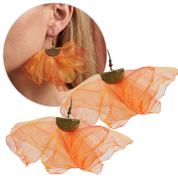 Kolczyki Kwiaty Pomarańczowe Duże Lekkie Boho Fairycore