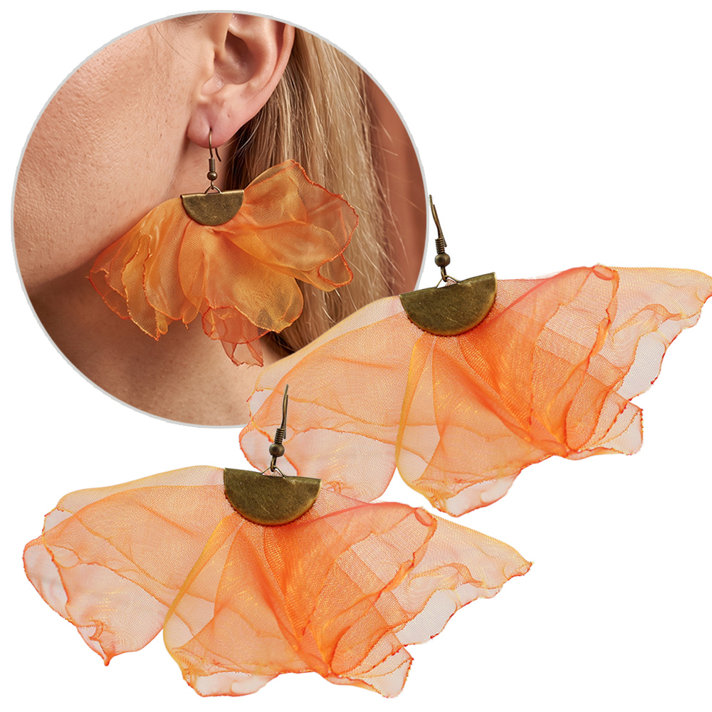 Kolczyki Kwiaty Pomarańczowe Duże Lekkie Boho Fairycore