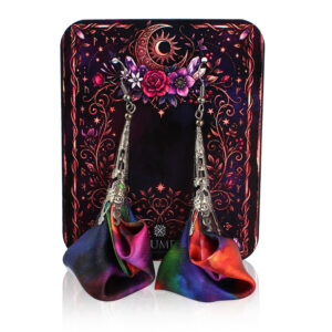 Kolczyki Kwiaty Kolorowe Długie Lekkie Gunmetal Boho Witchy Fairycore