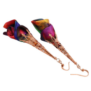 Kolczyki Kwiaty Kolorowe Długie Lekkie Rose Gold Boho Fairycore