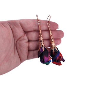 Kolczyki Kwiaty Kolorowe Długie Lekkie Rose Gold Boho Fairycore