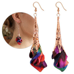 Kolczyki Kwiaty Kolorowe Długie Lekkie Rose Gold Boho Fairycore