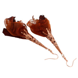 Kolczyki Kwiaty Brązowe Czekoladowe Duże Rose Gold Boho Witchy