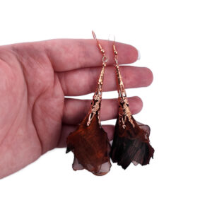 Kolczyki Kwiaty Brązowe Czekoladowe Duże Rose Gold Boho Witchy
