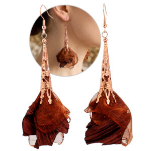 Kolczyki Kwiaty Brązowe Czekoladowe Duże Rose Gold Boho Witchy