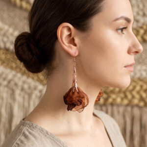 Kolczyki Kwiaty Brązowe Czekoladowe Duże Rose Gold Boho Witchy