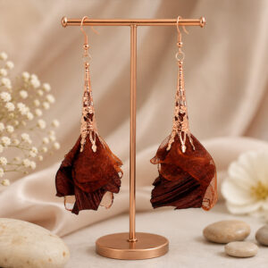 Kolczyki Kwiaty Brązowe Czekoladowe Duże Rose Gold Boho Witchy