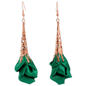 Kolczyki Kwiaty Zielone Długie Lekkie Rose Gold Boho Witchy Fairycore