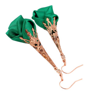 Kolczyki Kwiaty Zielone Długie Lekkie Rose Gold Boho Witchy Fairycore