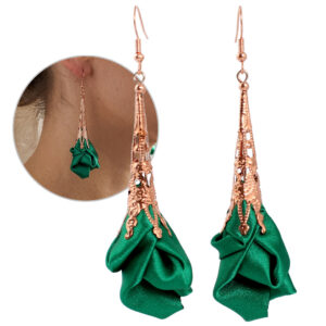 Kolczyki Kwiaty Zielone Długie Lekkie Rose Gold Boho Witchy Fairycore