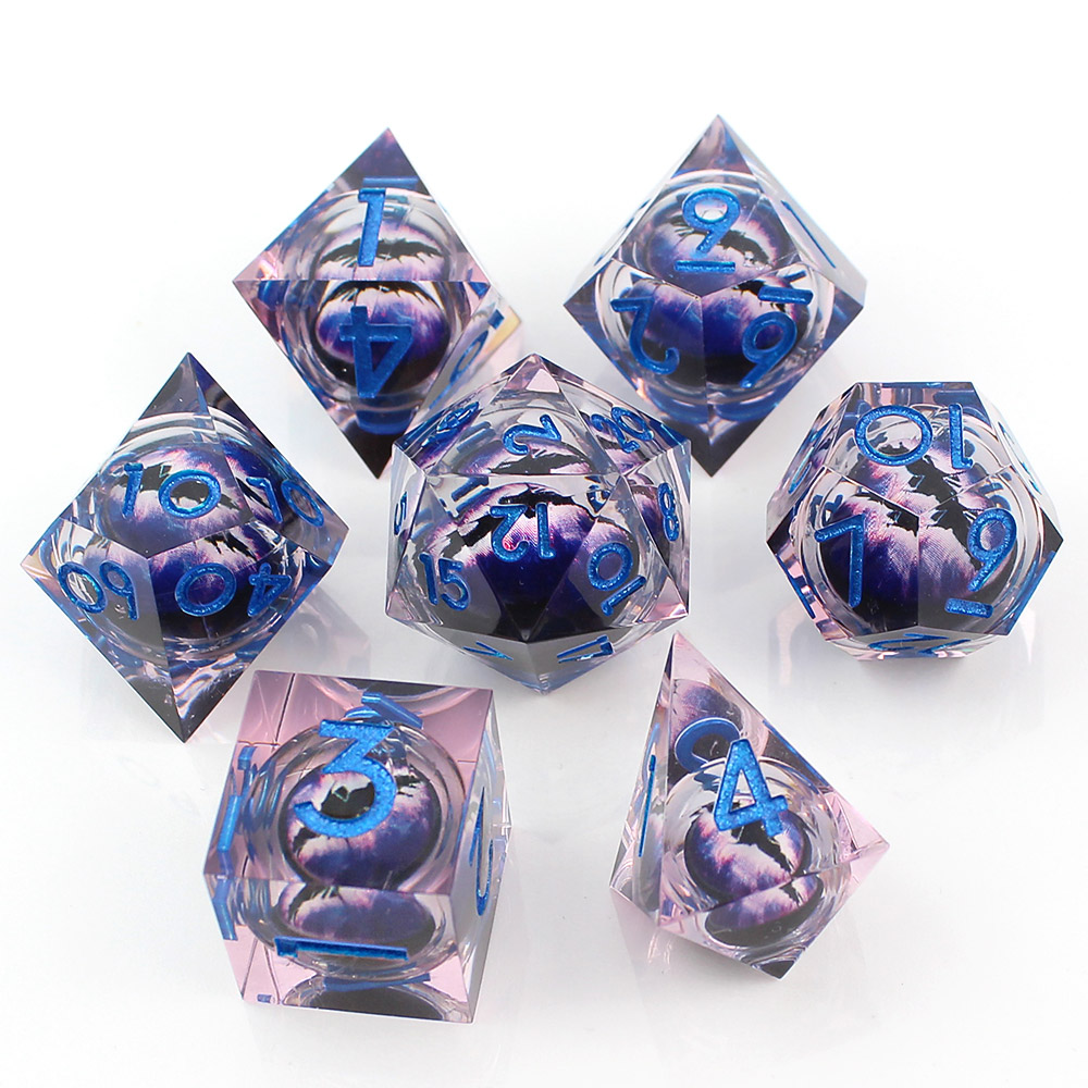 Kości RPG zestaw oko smoka Liquid Core fiolet D&D epoksydowe 7 szt