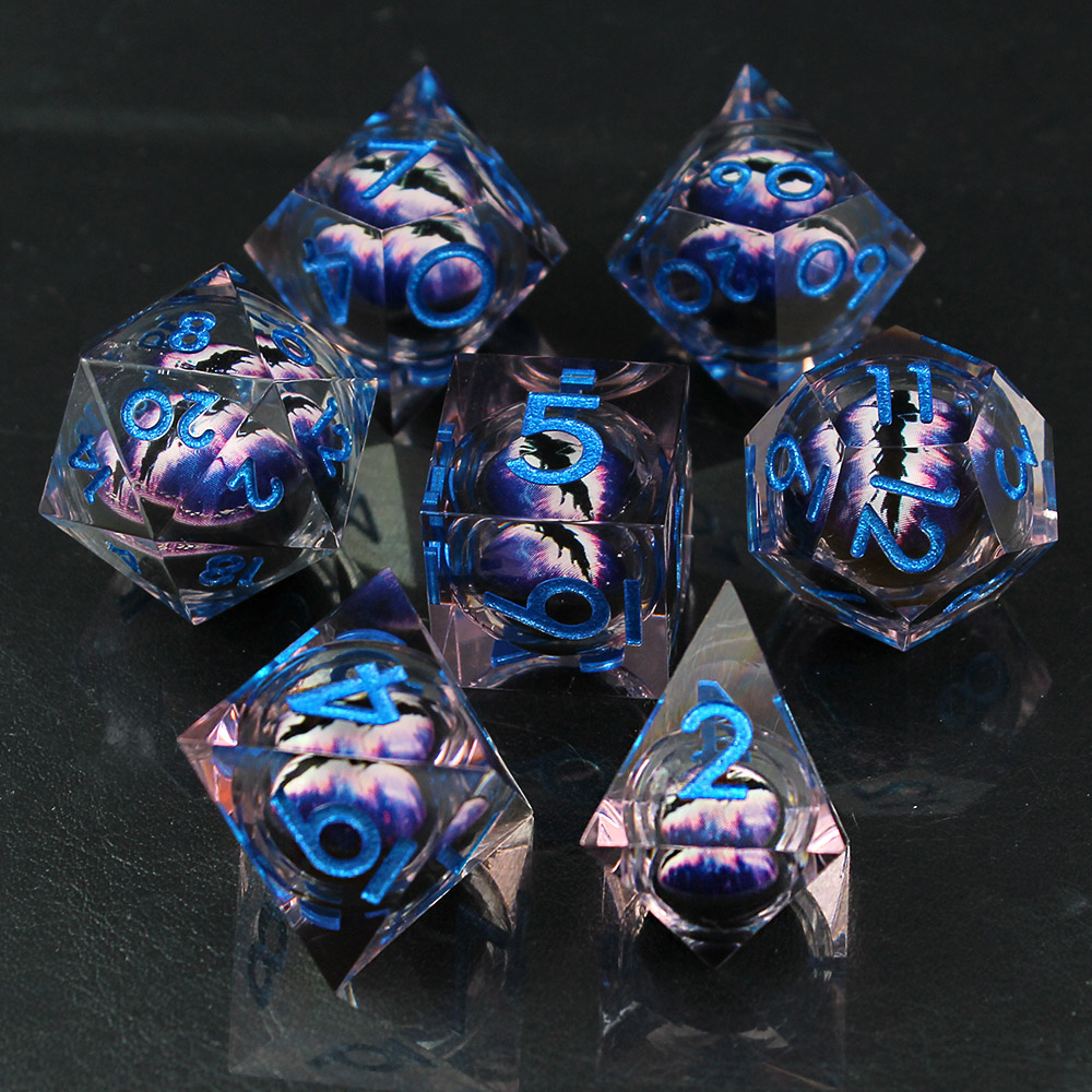 Kości RPG zestaw oko smoka Liquid Core fiolet D&D epoksydowe 7 szt