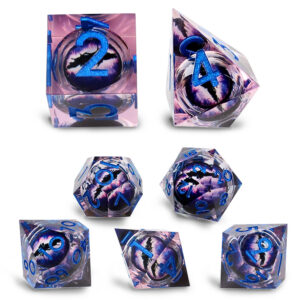 Kości RPG zestaw oko smoka Liquid Core fiolet D&D epoksydowe 7 szt