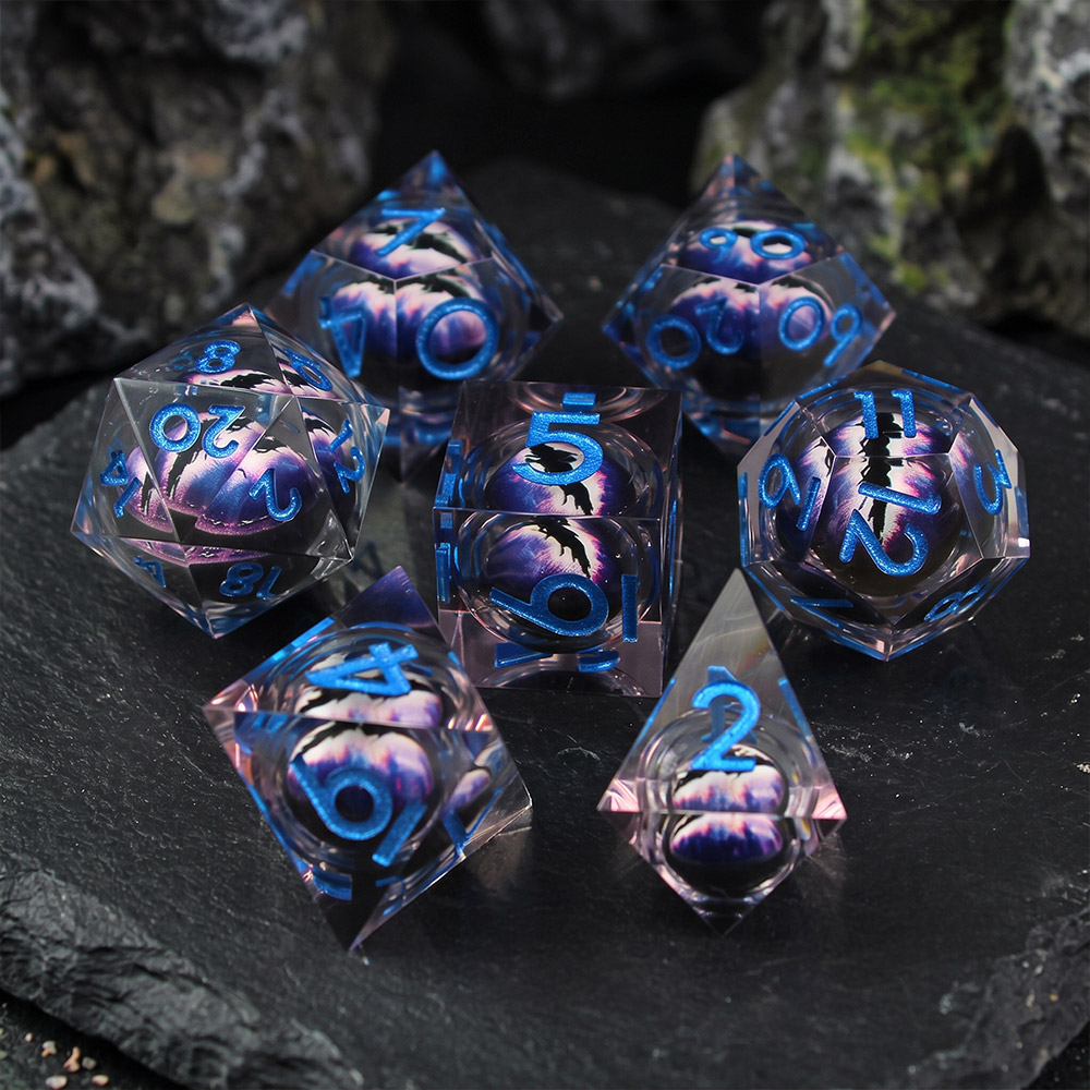 Kości RPG zestaw oko smoka Liquid Core fiolet D&D epoksydowe 7 szt