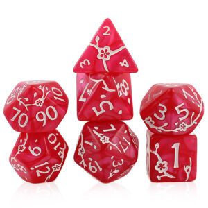 Kości RPG Sakura malinowe akrylowe zestaw 7 szt. DnD woreczek