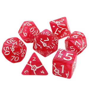 Kości RPG Sakura malinowe akrylowe zestaw 7 szt. DnD woreczek